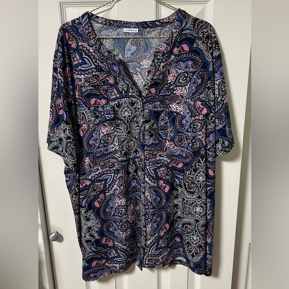 Croft & Barrow Blue and Pink Paisley Blouse
